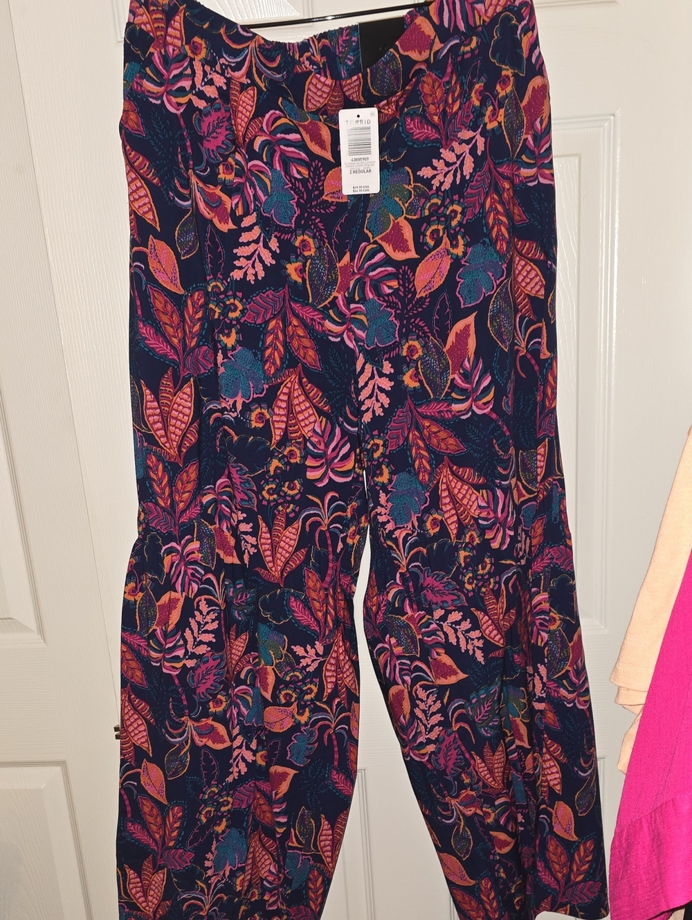 torrid Navy Wide-Leg Pants with Pink & Orange Floral Print